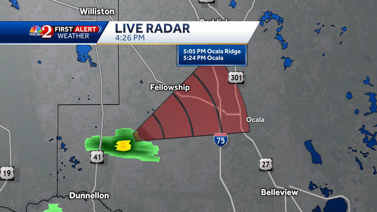 weshweather's tweet photo. A quick forming shower has popped up north of #Dunnellon and will be close to #Ocala here shortly. I'll have a new radar tour at 4:48 PM on #WESH. #Ashkeys https://t.co/I7sfeIoTwY