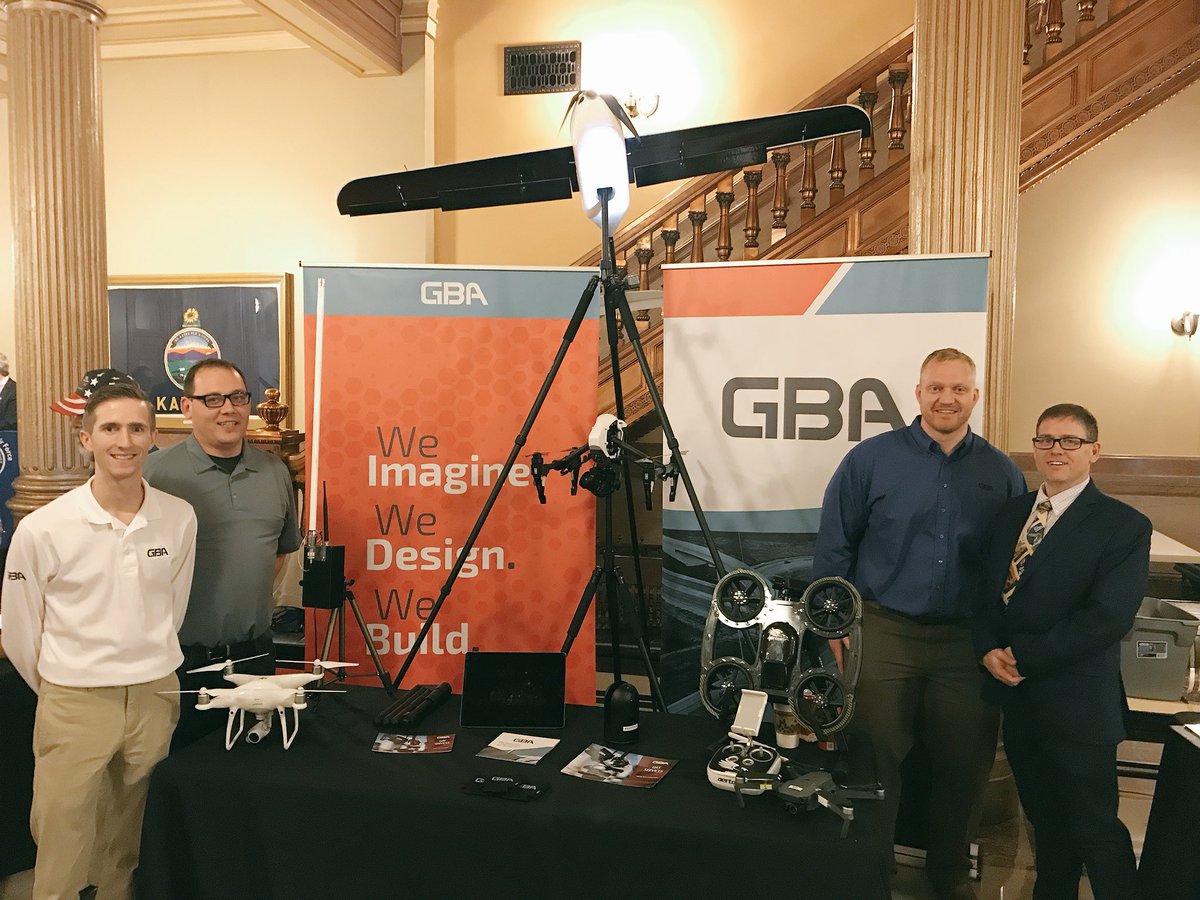GBATeam's tweet photo. Celebrating #AviationDay at the Kansas Capitol with our UAS fleet. @ksgovernment #KSleg @kdot @DigitalAerolus #WeImagineWeDesignWeBuild https://t.co/FaycfnTCfA