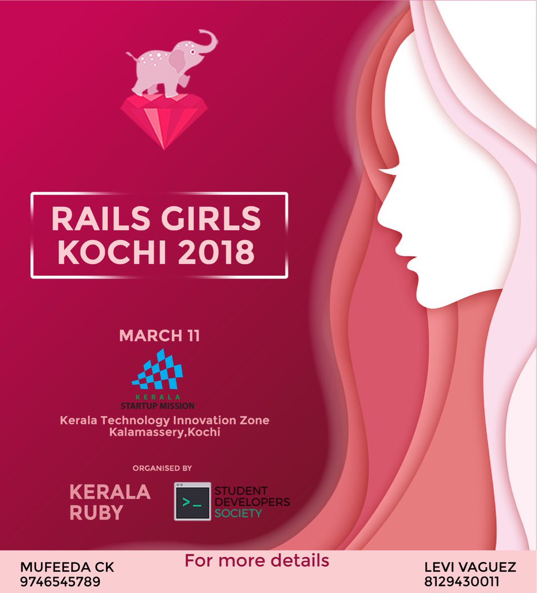 railsgirlskochi's tweet photo. Get set everyone. The first ever Rails Girls Kochi is here in 10 days.
#RailsGirlsKochi2018 #RailsGirlsKochi #RGK18 https://t.co/nsFrNvJe6v
