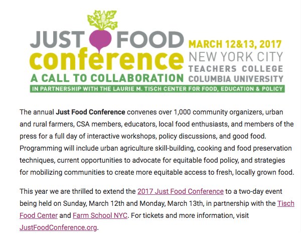 SBGrowingFarmer's tweet photo. If you're looking for a way to get to the #JustFoodConference in NYC on 3/12 and 3/13 for free and to help out too, apply to volunteer! https://t.co/8IbqULDOJS https://t.co/vdpgEg7y3Y