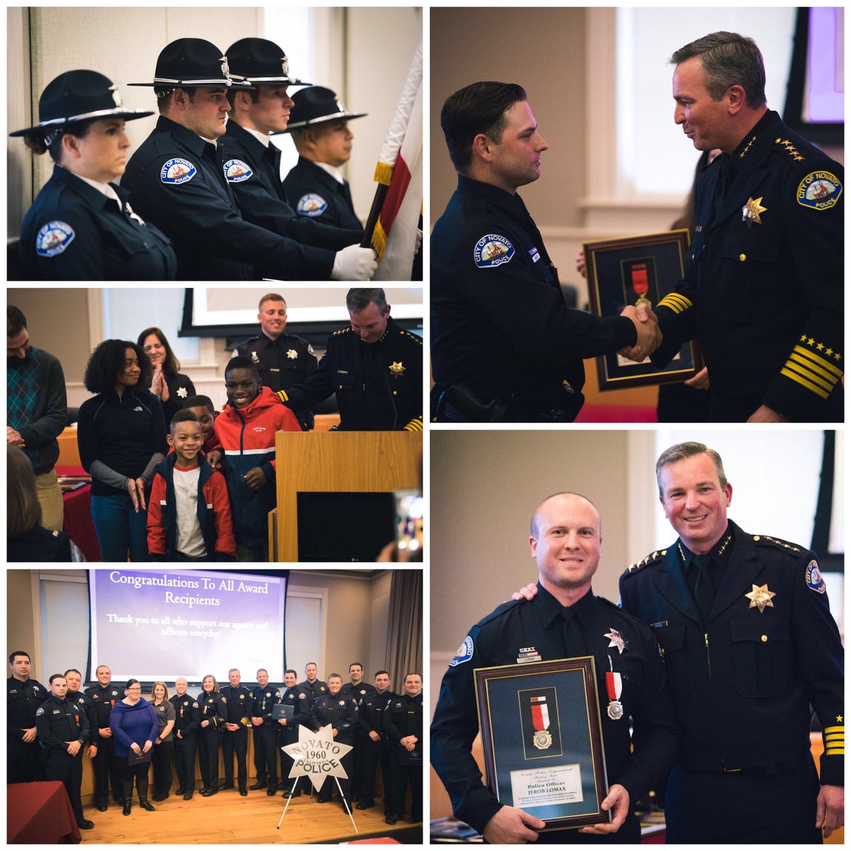 NovatoPolice's tweet photo. A little early for a #ThrowbackThursday but here are some of our favorite 📸 from last night's Department Awards! A huge thank you 🙏🏼 to everyone in the community who came and showed support. You make us proud to serve #Novato each day. 👏🏼🚔 #tbt #CommunityEngagement https://t.co/EXgB8wvG18