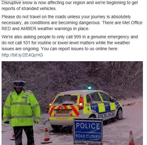Disruptive #snow affecting #Somerset &amp; other parts of our Force area. Do not travel unless it's absolutely necessary. 

If you are calling 101 and it's a routine enquiry or lower-level matter, please delay your call or report online here:  socsi.in/f4E1H

#StormEmma