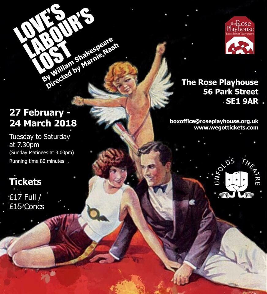 Press night tonight @RosePlayhouse for @UnfoldsTheatre #LovesLaboursLost! Treat yourself to some #mulledwine! C’mon you know it makes sense! Featuring @joshua_jewkes @Veryberrycherry @DoughtyAngus @Jcheunginhin as well as director @MarnieNash #Shakespeare #Acting #Fringe #1940s