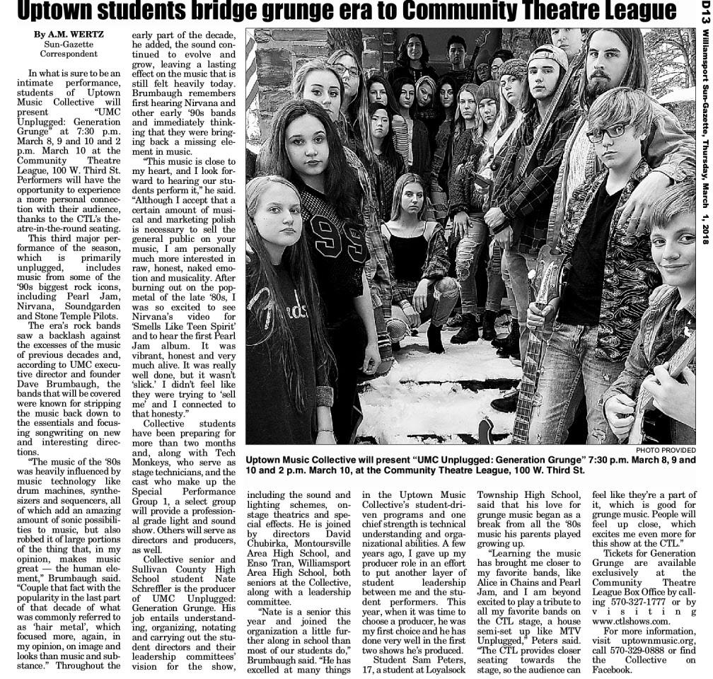 umctweet's tweet photo. ***UMC IN THE NEWS*** Check out today's @SGShowcase for an article about our upcoming presentation of UMC Unplugged: Generation Grunge at the @CTLShows next Thursday, Friday, & Saturday!! Do you have your tickets?! #ConnectWithMusic #UMCInTheNews #UMCUnplugged https://t.co/EEV1xNq8Kv