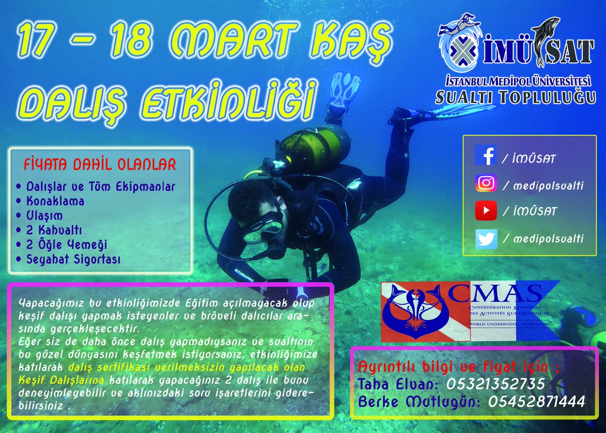 Bu dönemin ilk etkinliğini 17-18 Martta Kaş’a gerçekleştiriyoruz. Detaylar için Instagram ve Facebook’a bakabilir veya bizlerle irtibata geçebilirsinn 🐬