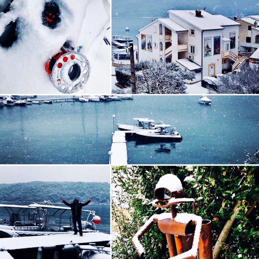 KronDiving's tweet photo. Time to take a small break before we start the next rEvo CCR course. 
Long time ago that our island Rab had so much snow. That was in 1985. 
Happy sunny island Rab in white. 😎😁 #krondiving #rabisland #Croatia #snowday #revorebreathers https://t.co/bLLrMQUg4C
