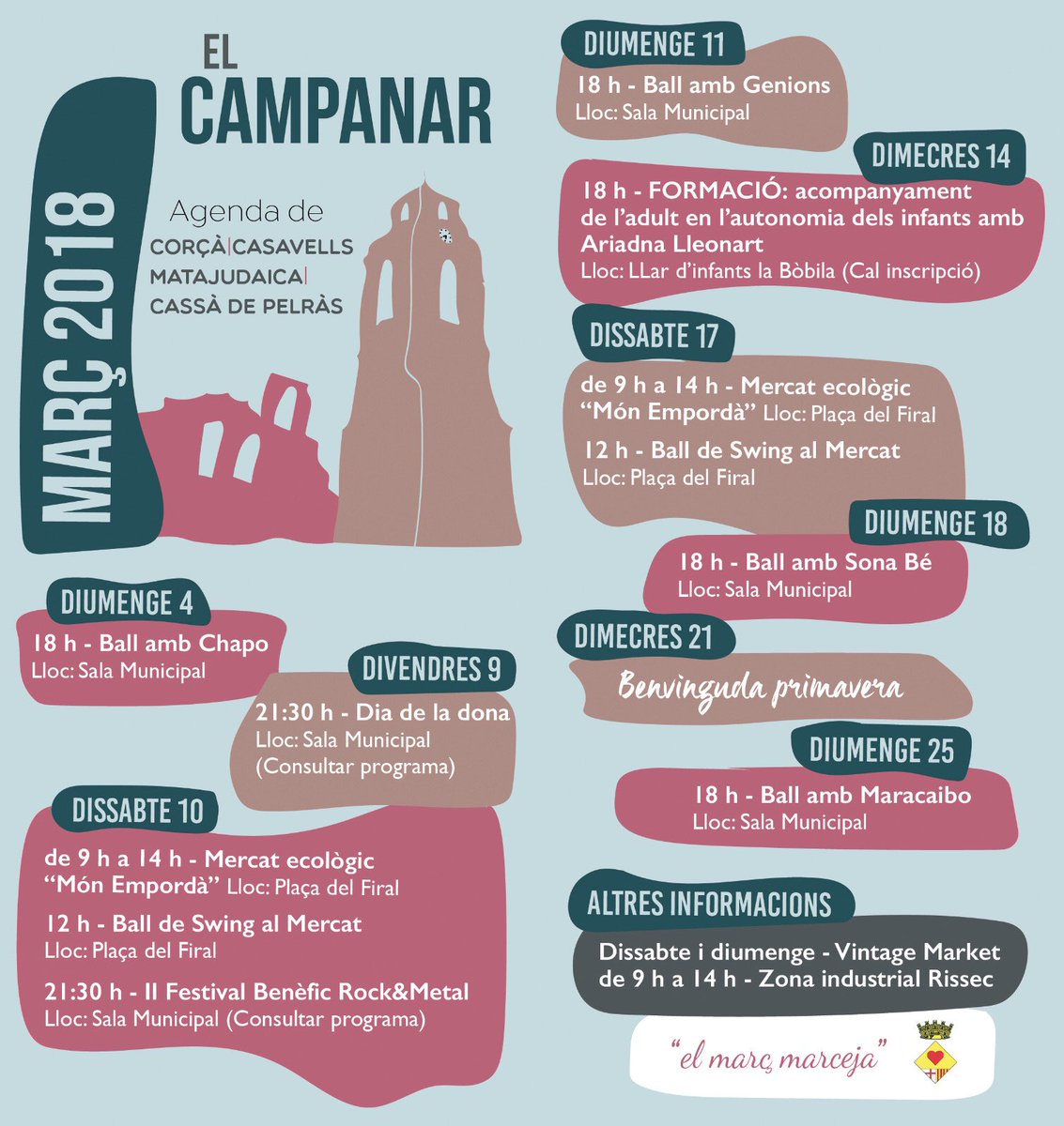 agendacampanar's tweet photo. “El març marceja”. Ja tenim El Campanar del mes de març!!!
Disseny: @MarakaGrafics 
#agendaelcampanar #fempoble
#Corçà #agenda https://t.co/aioPyufItI