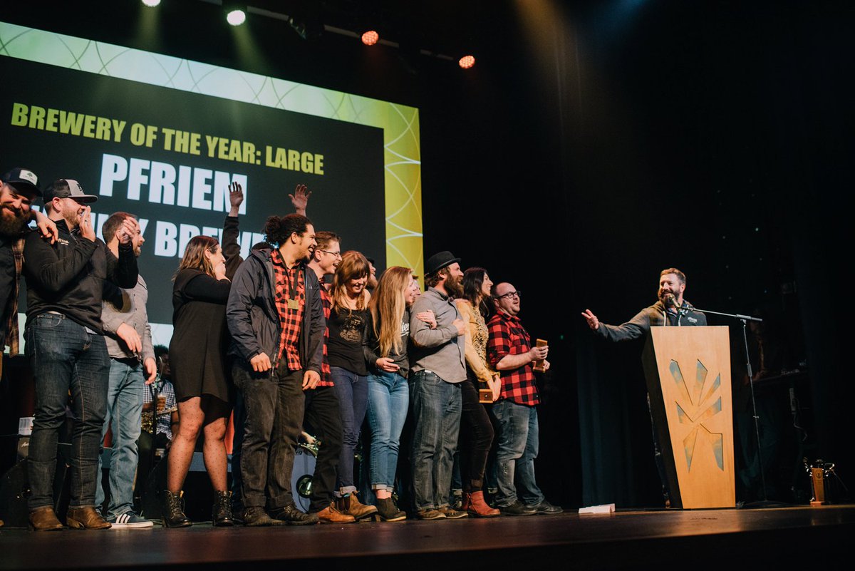 PfriemBeer's tweet photo. What a night at the @ORBeerAwards! We were honored with "Best Brewpub Experience" &amp; "Brewery of the Year". Plus, a Bronze for Frambozen &amp; Gold for our Mosaic Single Hop Pale. Huge thanks to all you folks for supporting us on our craft beer journey! #pfriembeer https://t.co/YZ1xJ7geJ7