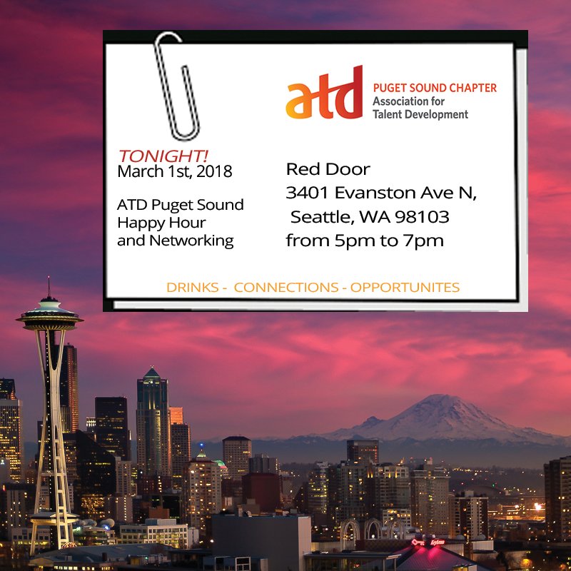 ATDps's tweet photo. TONIGHT!
Thursday March 1st, 2018 !
Networking meetup open to all, join us for drinks , new connections and old (and beat that pesky rush hour traffic!) @RedDoorSeattle #Networking in #SeattleNetworking #seattleevents #seattleprofessionals #msft #amzn #seattle #ATDps https://t.co/0w0Hh4wkIK