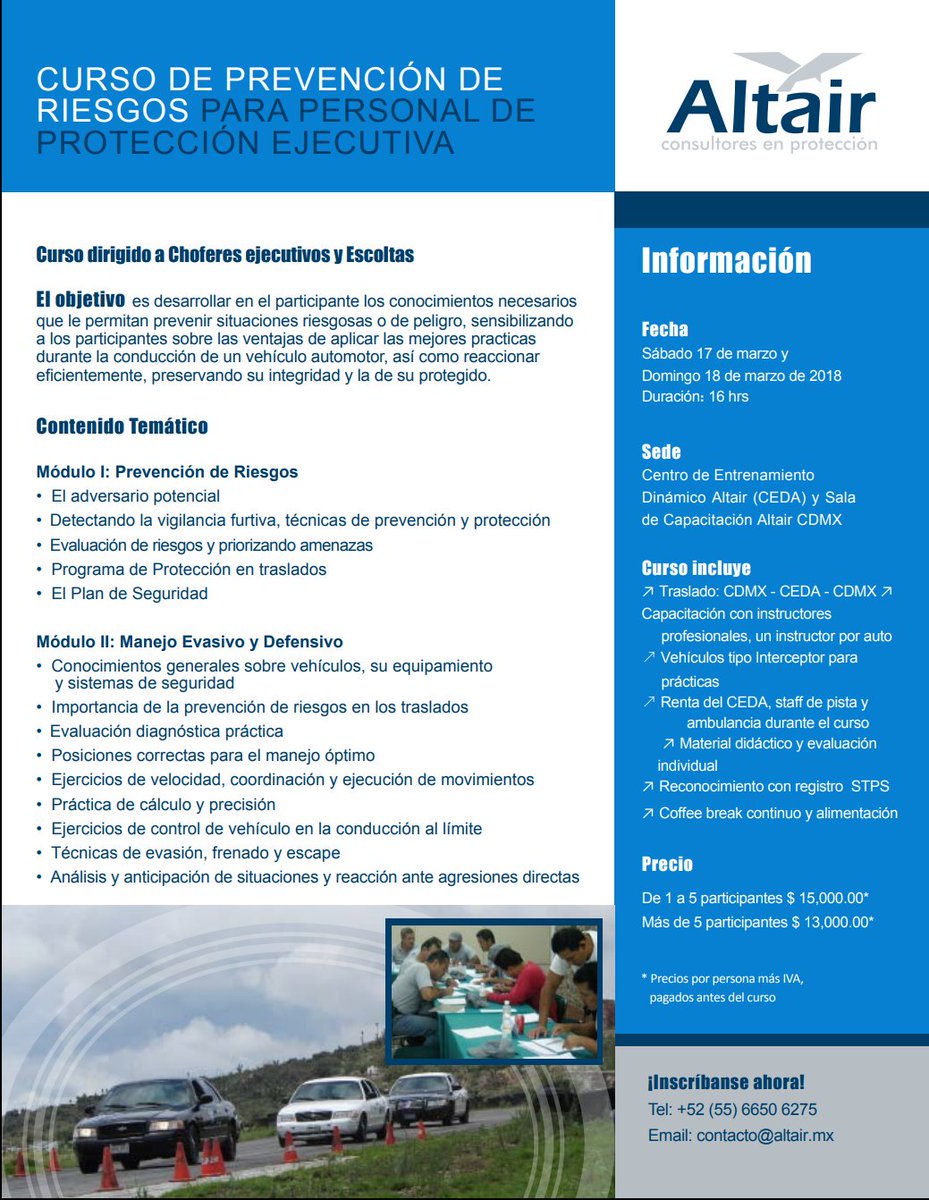 ALTAIRCONSULTO2's tweet photo. Te esperamos!

Curso Prevención de Riesgos para Personal de Protección Ejecutiva https://t.co/HSBOaCLvky