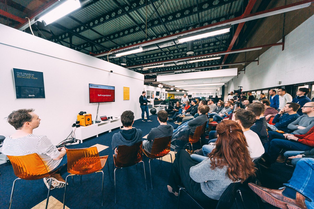 wearespindle's tweet photo. After having more than doubled in size since we adopted #Holacracy in 2015, it was time for a Holacracy refresher and Q&amp;A with @EnergizedOrg. Thanks for an inspiring session @DiederickJanse! https://t.co/UuW370WLcO