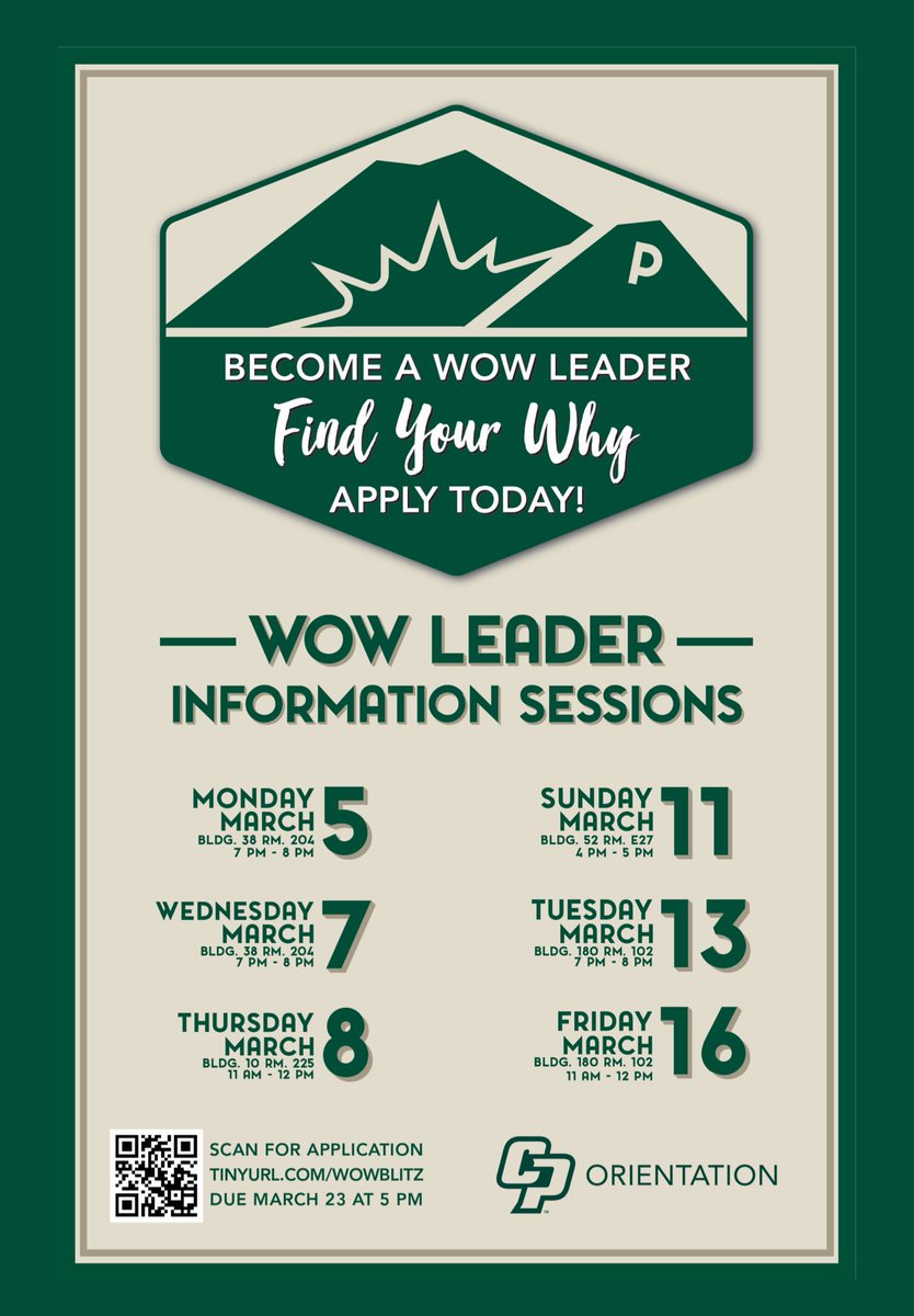 CPOrientation's tweet photo. WOW Leader applications are live today! Join us at one of our information sessions to find out more about how to become a WOW Leader and Find Your Why! Apply today at https://t.co/NA4ntXql3b #FindYourWhy #wowblitz https://t.co/umDLohzzeC