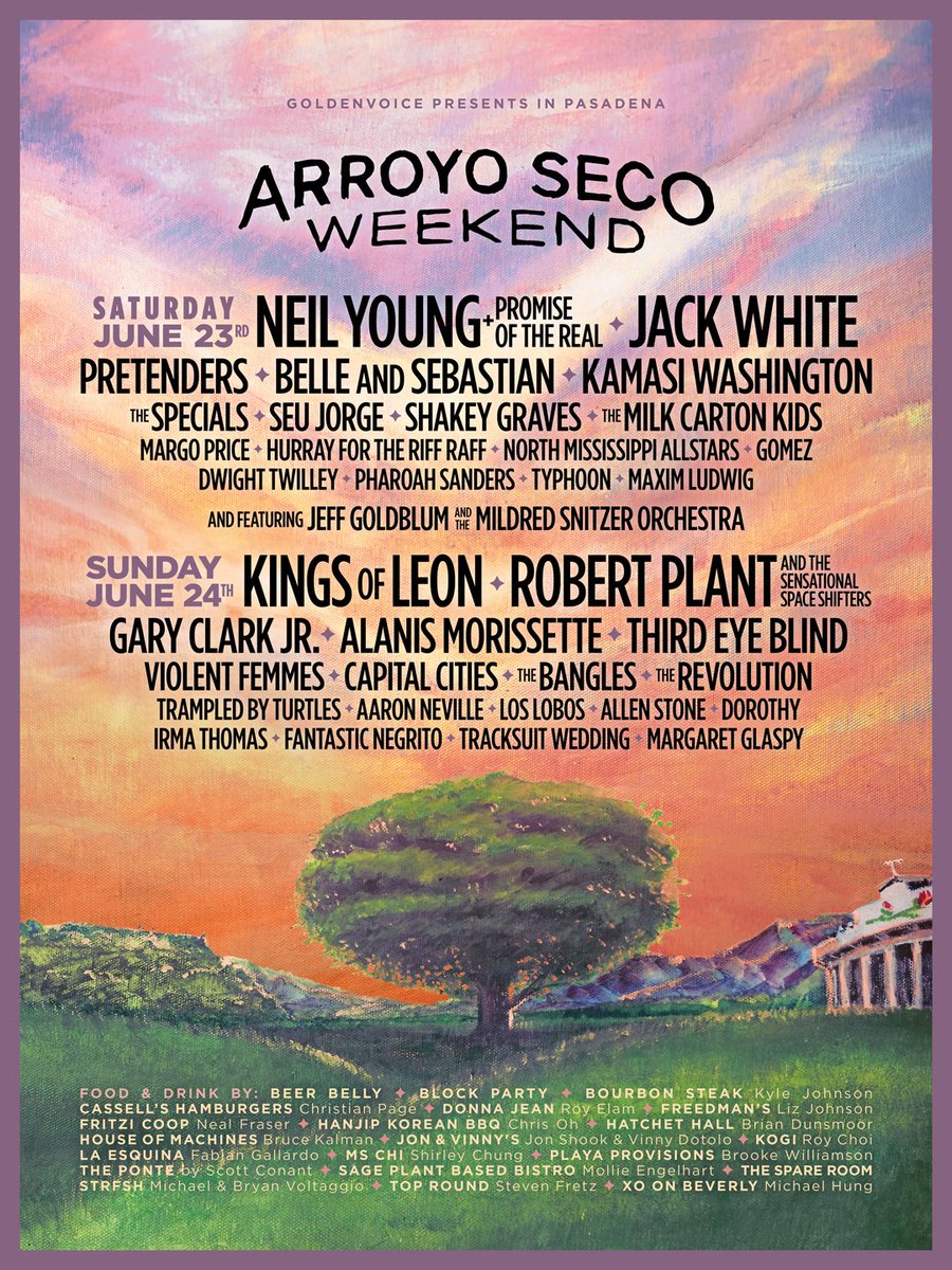 arroyosecowknd's tweet photo. Keep on rockin’ in Pasadena 🌳
June 23 &amp; 24
Passes on sale Friday 3/9 10am PT https://t.co/WzdgaJIU5u