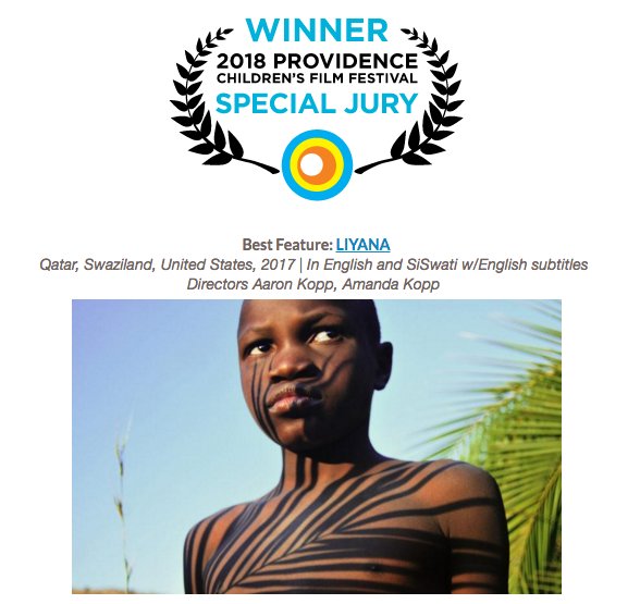 liyanathemovie's tweet photo. LIYANA won the Special Jury Award for Best Feature Film at the Providence Children's Film Festival! :-D Thank you to the jury! @PCFFri #PCFF2018 #LiyanaFilm #AfricanStories https://t.co/TKCSSwgWQ5