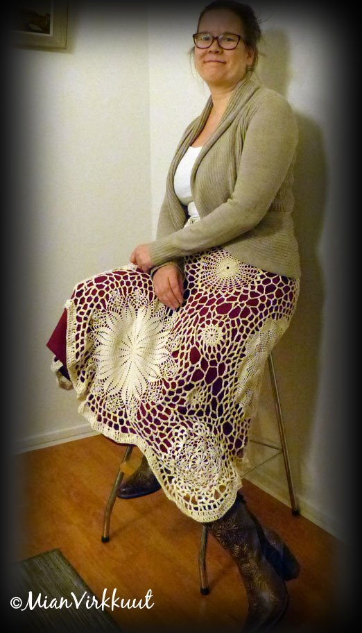 MianVirkkuut's tweet photo. It’s ready! #handmade #crochetskirt #oldlace #dropssafran #forsale #crochetshop #ilovemyjob https://t.co/vOX5dDpNsa