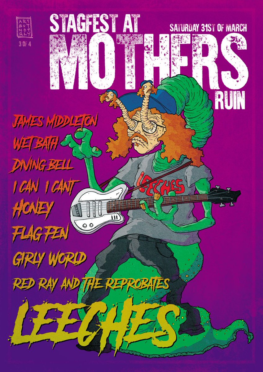 Just announced! Stagfest 2018 day 3 features LEECHES, Red Ray &amp; The Reprobates, Girly World, Flag Fen, I CAN, I CAN'T, Diving Bell, Wet Bath and James Middleton

Saturday 31st March 2018
Day 3 of 4
buff.ly/2HUiTzy
#mothersruin #ruin #themothersruin #mothersruinbristol