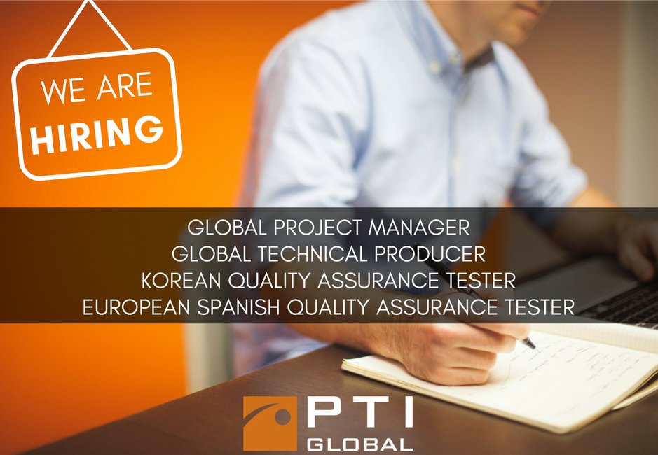 PTIGlobal's tweet photo. #WeAreHiring
 PTIGlobal has #fulltime and #parttime #JobOpenings:
 #GlobalTechnicalProducer
 #GlobalProjectManager
 #EuropeanSpanish #QualityAssuranceTester
 #Korean #QualityAssuranceTester
 Learn more and apply at:
 https://t.co/MHbeI2lFAA

#ptiglobal #localization #translation https://t.co/0VGNtfCW2X