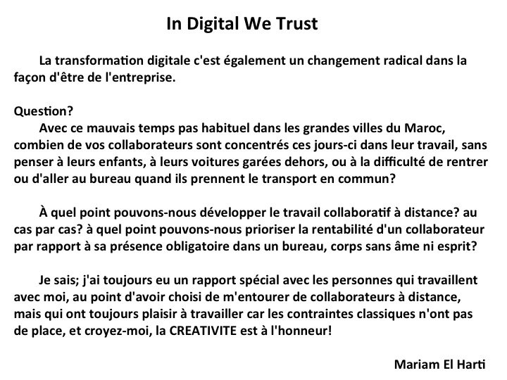 ElhartiMariam's tweet image. Nous avons beaucoup à y gagner!
#TravailCollaboratif
#TransDigital Tout un changement de la pensée de l'entreprise