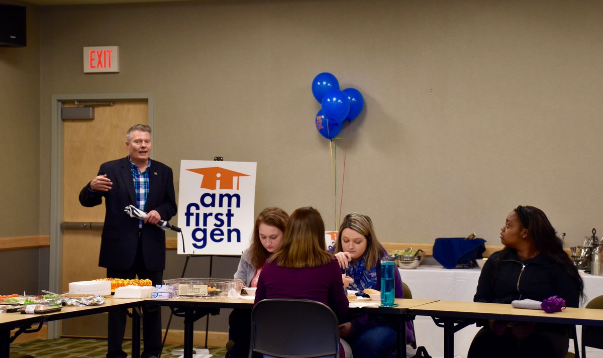 ShawneeState's tweet image. SSU students, staff, faculty, and President Kurtz enjoying some food at the First Generation Potluck! #iamfirstgen #proud #ssubears