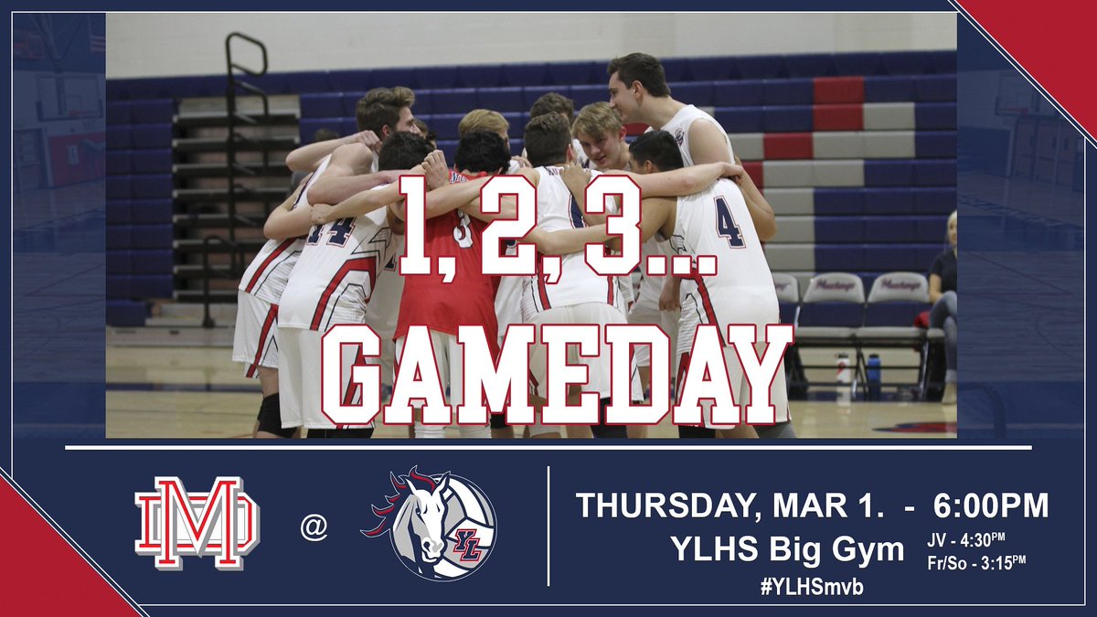YLHSmvb's tweet photo. GAME DAY - Mater Dei is in the Stable tonight. Come out and support the Mustangs as they take on the Monarchs. F/S starts at 3:15, followed by JV and Varsity at 6pm. @YLHSmvb @YLHSstable @YLHSathletics https://t.co/uvy8RShMKQ