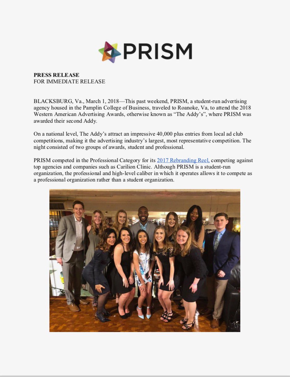 VTPRISM's tweet photo. As PRISMites, we strive for excellence. Each year we set higher standards for ourselves...this year that has won us a Silver Addy award! Check out our press release to see what some of our members have to say about PRISM's newest achievement, and details on our award. https://t.co/VZYxDr7kWH
