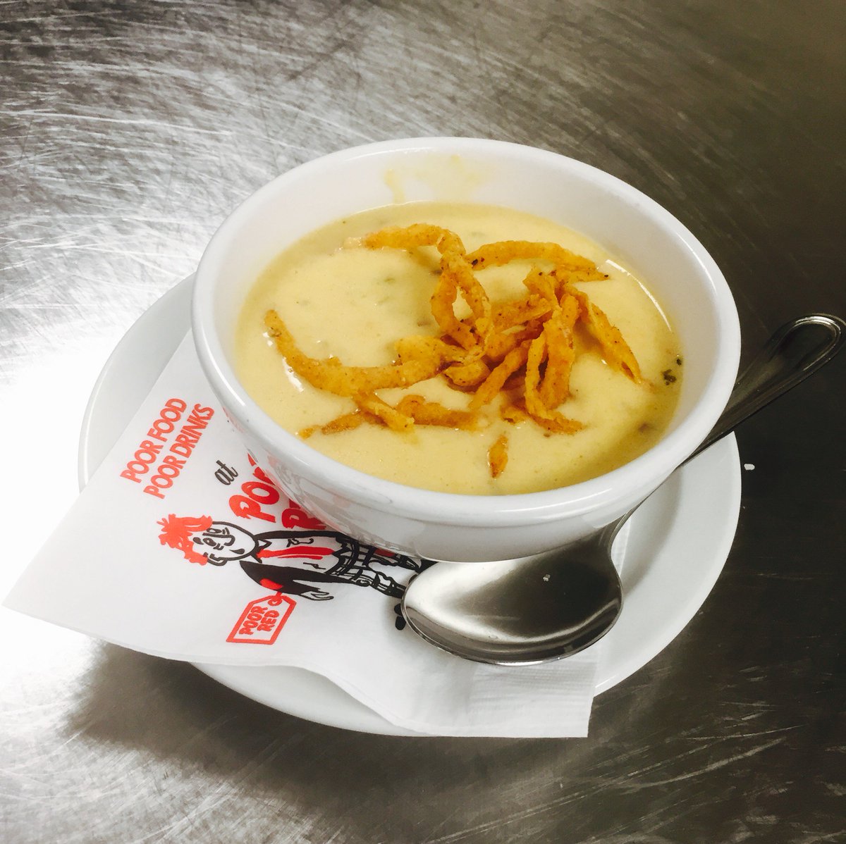 PoorReds's tweet image. Don't let a little rain keep you from coming to Poor Red's to enjoy a bowl of Chef Lee's from-scratch Wisconsin Beer Cheese Soup. It is delicious. This is "Soup Weather!" #soupweather #ElDoradoAuthentic