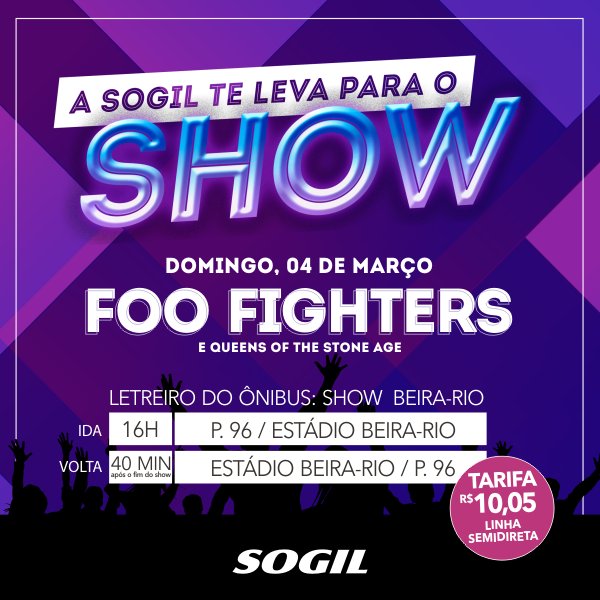 SOGIL_Oficial's tweet photo. Novidade 📢📢📢
Depois das linhas para jogos de futebol, a #SOGIL agora também tem linhas especiais para grandes shows 👋👋👋. Confira!!!  #NovaLinha #VáDeÔnibus #SOGIL #Show #FooFighters #QueensOfTheStoneAge https://t.co/VN3K4J6dhS
