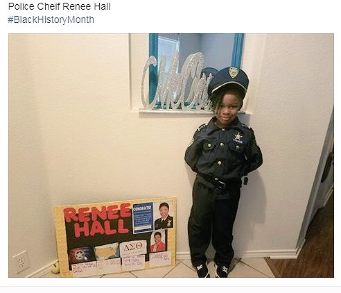 UReneeHall's tweet image. Today I received a picture in my inbox in which this young lady chose to do her #BlackHistoryMonth project about me. 5 year old Journey Williams wants to be a police officer when she grows up. Thank you Journey for sharing this with us. You can be my partner anytime. :)