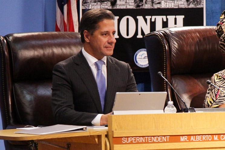 MDCPS's tweet photo. Breaking news! @MiamiSup announces he is not accepting position as Chancellor of @NYCSchools. https://t.co/zwCgHKqu9b
