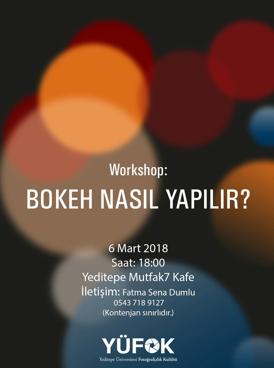 Merhaba arkadaşlar 🙋
•"Bokeh Nedir ve Nasıl Yapılır" temalı workshop umuzla etkinliklerimize son hız devam ediyoruz 🤗 
•6 Mart Salı günü saat 18.00 de Mutfak7 de fotoğraf çekeceğiz 📸 •Kontenjan sınırlı, acele edin 😉