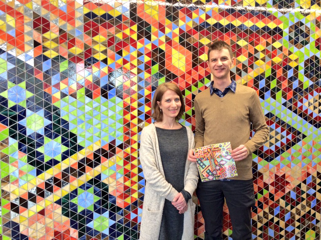 EPLdotCA's tweet photo. The beautiful mosaic mural in the program room at our new Calder Branch was inspired by the community and created by @spacemakeplace - who joined us to celebrate! #yeg #HelloCalder https://t.co/4W79K0SouG