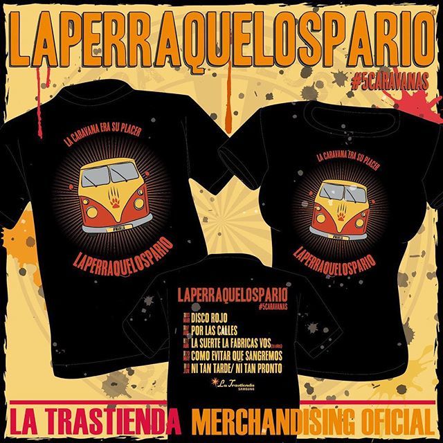 lpqlp_oficial's tweet photo. La remera de las #5Caravanas esta que explota y esperando en el puesto de merchandising. #laperraquelospario #lpqlpenlatrastienda 
#rock #remeras https://t.co/IQ4ZlrMjnr https://t.co/EKe8tPYnni