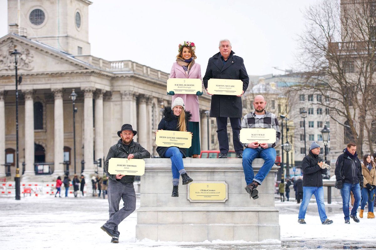 MaykherFashion's tweet photo. Incase you missed the excitement at lunch... 
Yesterday we were pleased to have our work celebrated by having a spot on a 5th Plinth in Trafalgar Square! Why? To celebrate Welsh creativity for Wales Week London #WalesCreates #London #SustainableFashion https://t.co/oiFgfnV11l