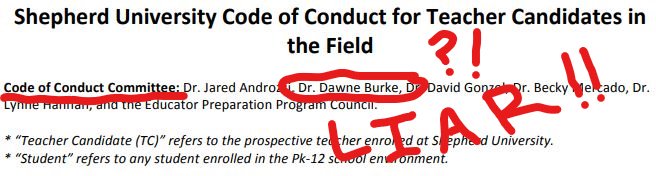 Leaper_Marissa's tweet photo. @ShepherdU Can you explain to me how #ShepherdU EDUC Prof. Dawne Burke is on the #ShepherdUniversity Code of Conduct Committee after she harassed a student and openly admitted to lying? Dawne Burke is a liar. I only say this to inform and to keep others from being harassed. 🐑🎓 https://t.co/kBhlDCH1SV