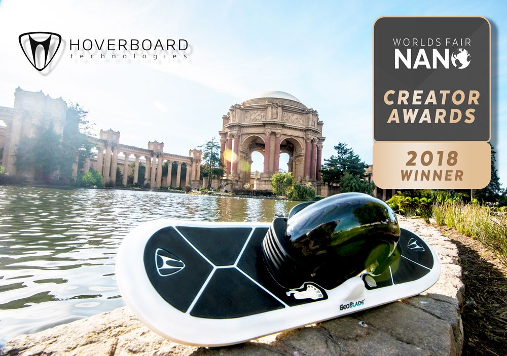 realhoverboard's tweet photo. We are honored to receive the Worlds Fair Nano Creator Award for the GeoBlade. Join us at the Worlds Fair Nano on March 10th &amp; 11th at Pier 48 #hoverboard #geoblade #WorldsFairNano @worldsfairnano https://t.co/Gx6hXSo3PO https://t.co/xC6A5MwCPh