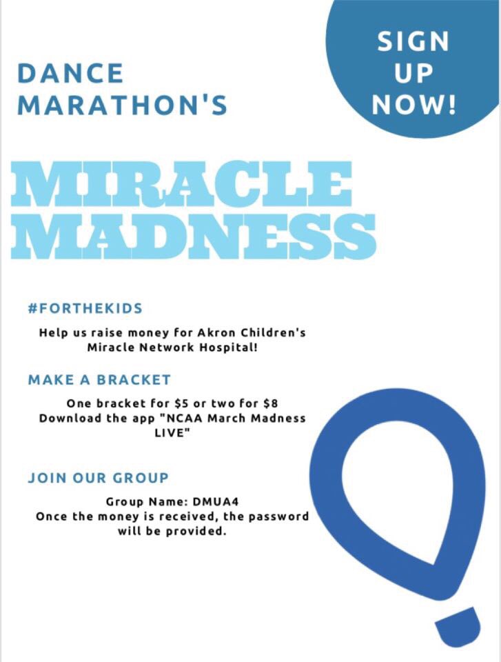 DMUAkron's tweet photo. It’s March 1st!! That means sign up now for a March madness bracket! Don’t miss out on helping us raise money for akron children’s!! https://t.co/SacEQOyGGn