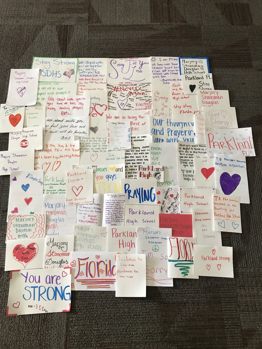 Letters from #BurnsvilleStrong students to #DouglasStrong students in Florida.  💕