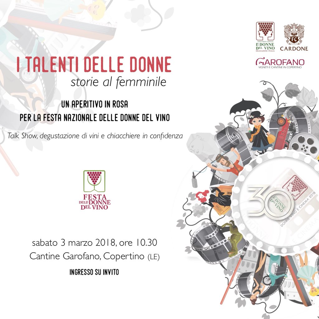 “I talenti delle Donne, storie al femminile” è l’aperitivo in rosa di Renata Garofano e Marianna Cardone per la #festadonnedelvino2018 a Copertino nella cantina di <a href="/vinigarofano/">Garofano wines</a> 
talk, degustazione di vini e chiacchiere in confidenza. (ingresso su invito)