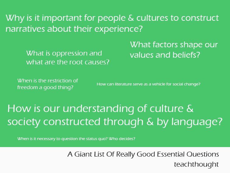 TeachThought's tweet photo. Many, Many Examples Of Essential Questions https://t.co/hEMYXlOvSR https://t.co/73ERSybijE