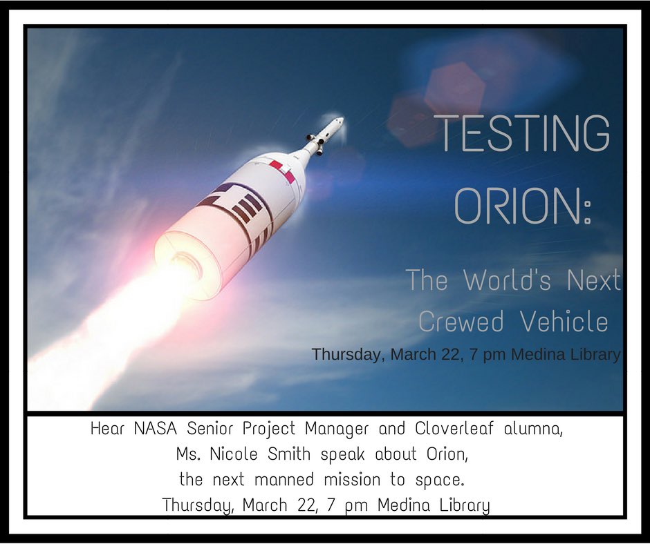 medinapaceteam's tweet photo. Special @AAUW program #TestingOrion at MCDL community rooms A-B on Mar 22, 7pm #interplanetaryspaceship #solarsystemexploration https://t.co/TuJB0S4R6g