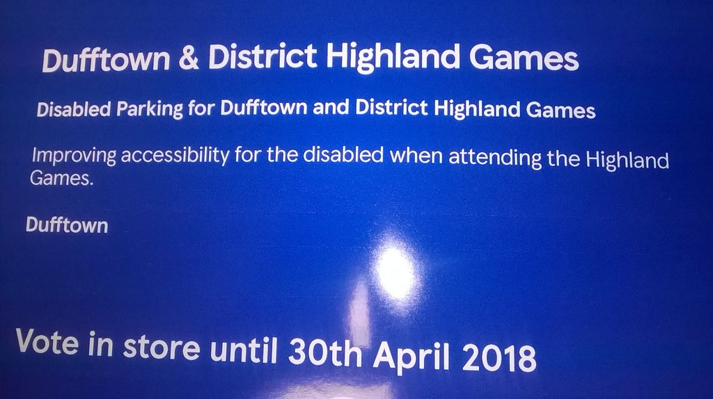 TescoKeithmoss's tweet photo. 🔵🔵🔵 #BagsOfHelp next round gets underway @TescoKeithmoss New projects are 1. Active Schools sport clubs 2. Touchdown Memorial Home for Horses 3. Dufftown Highland Games. #GoodLuck #letskeepvoting 🔵🔵🔵 #Bluetokens (vote ends 30/4/18) https://t.co/dzSDt3IZU0