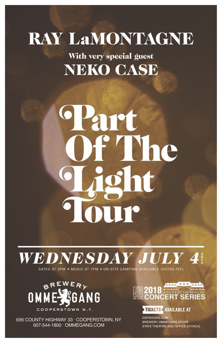 dspshows's tweet photo. *JUST ANNOUNCED* @RayLaMontagne and special guest @NekoCase are coming to @BreweryOmmegang in Cooperstown,NY on July 4th!! Tickets go on sale next Friday, 3/9 at 10am >>> https://t.co/yvvns4q9l8 #DSP18 #Ommegang https://t.co/Pv8Zv0h8t7