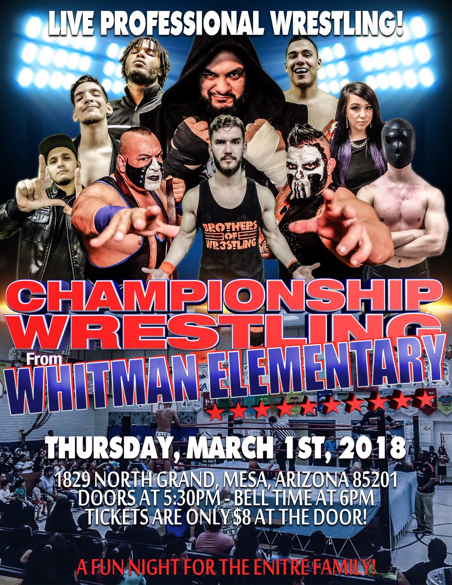 WrestlingTribe's tweet photo. Tonight! Come on out to Mesa AZ to help raise funds for the kids at Whitman Elementary &amp; enjoy some live Pro Wrestling action. https://t.co/aTTh5tmqC0