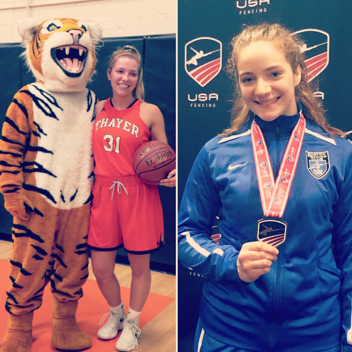 thayeracademy's tweet photo. Congratulations to Stephanie Lyons '18 for her 1,000th point scored 🏀 and Maria Theodore '19 for her medal at the Junior Olympic Fencing Championships 🤺! To read more visit https://t.co/ieTmySKOga and follow @ThayerAthletics https://t.co/NLJ3PrPrC0