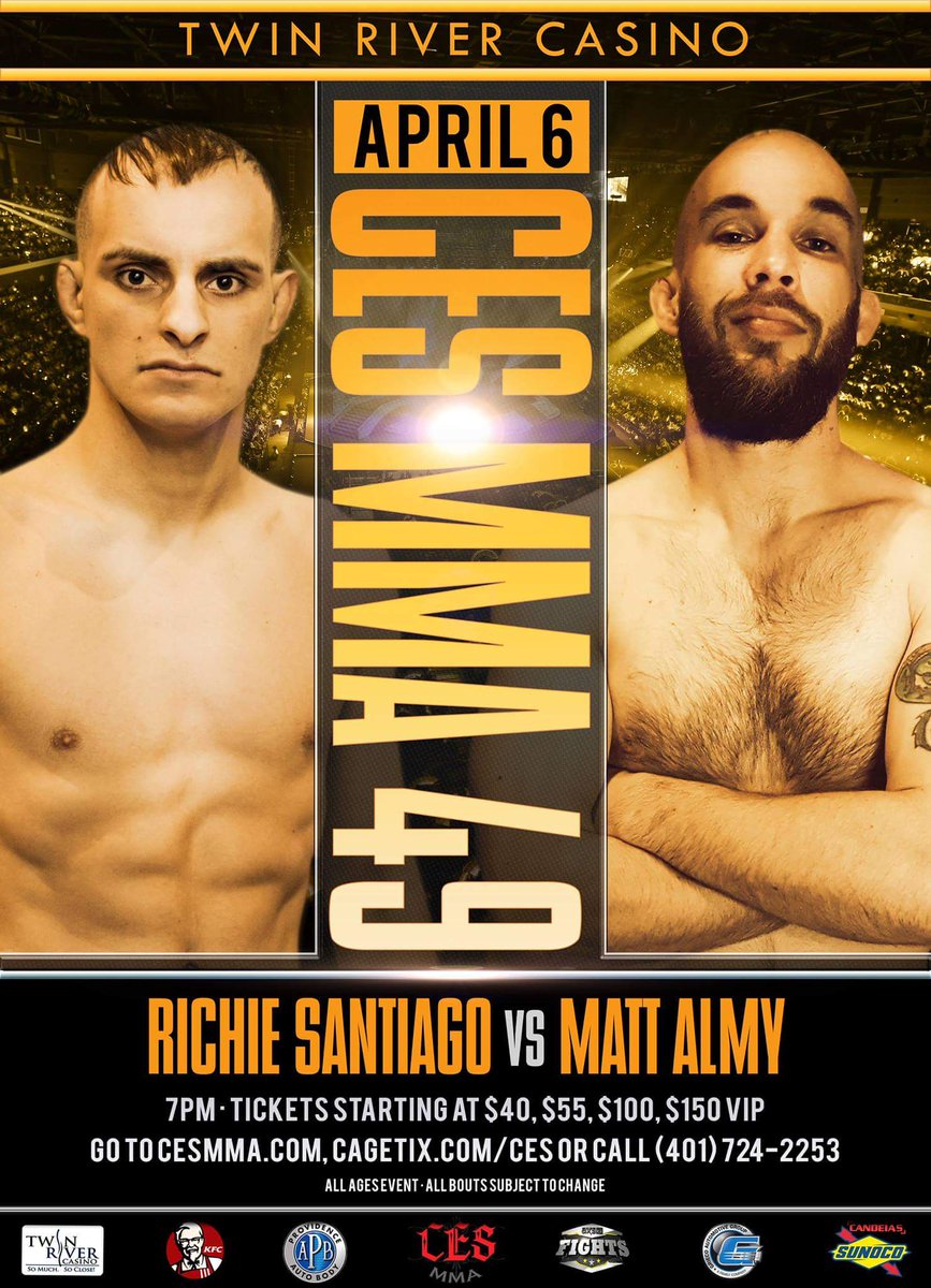 CESMMA's tweet photo. PSA: Do. Not. Blink.

The always-exciting @Richysant1010 tries to climb to 7-0 vs. #NewYork's @MattAlmy at #CES49 on April 6 at @twinrivercasino, LIVE on @AXSTVFights 👀

Get your tickets ➡ https://t.co/Up8kKfYFpe https://t.co/VV9DWLxEe8
