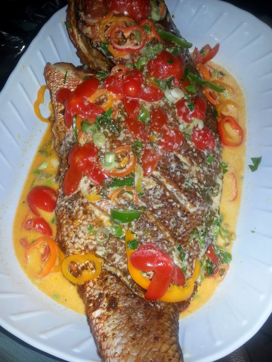 #BestHaitiChallenge whole baked snapper, white wine sauce, peppers & tomato