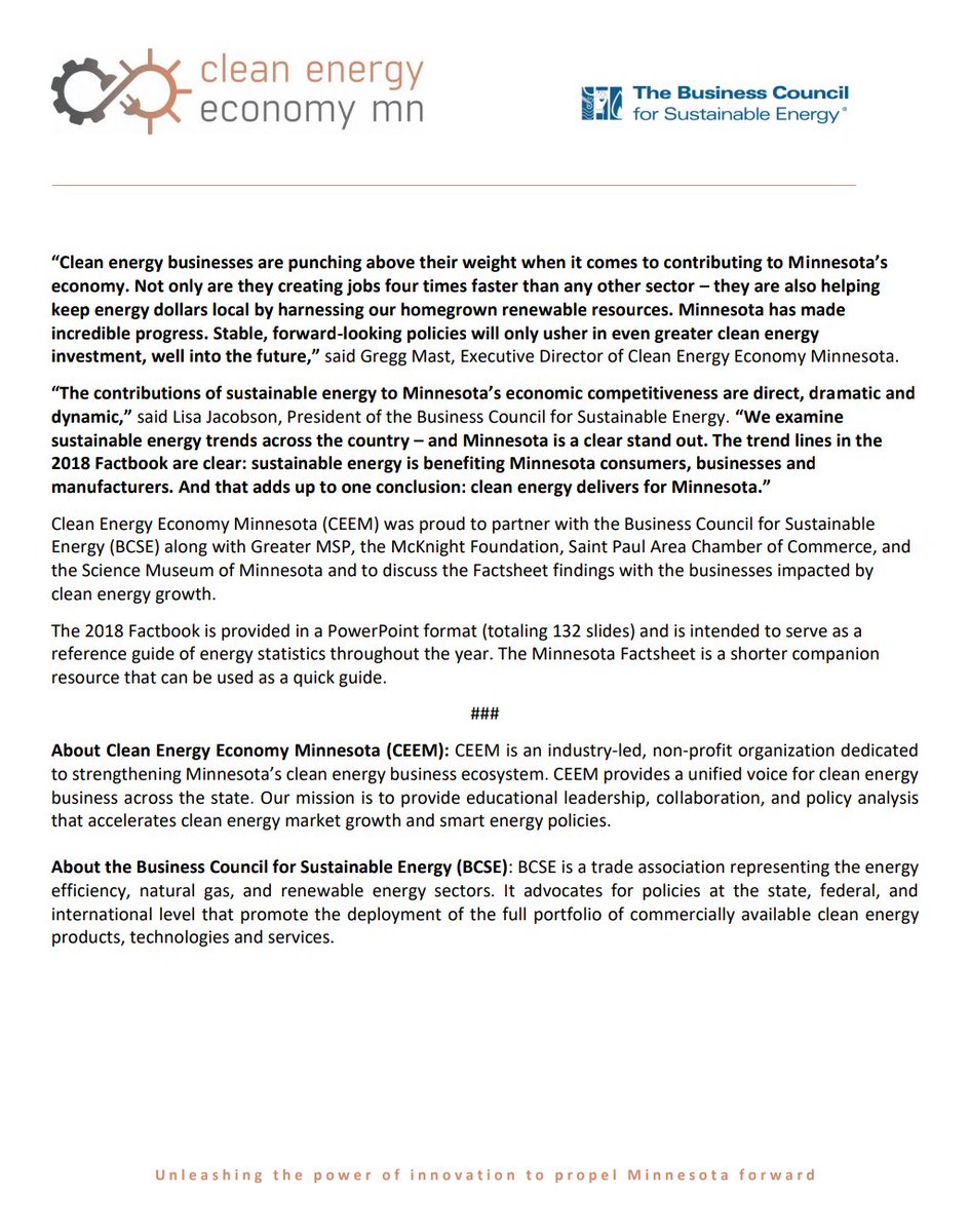 CleanEnergyMN's tweet photo. RELEASE: New #Factbook Reveals #CleanEnergy Accounts for 25% of Electricity Produced in Minnesota. #MNCleanEnergy #GetTheFacts #mnleg https://t.co/DmWsc64F1s