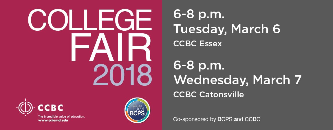 BaltCoPS's tweet photo. So many college and university options are out there for students. 

For students and families in the midst of that tough college search, here two excellent opportunities. More than 100 schools will be on hand for these beneficial college fairs. https://t.co/baIZxOkZzZ