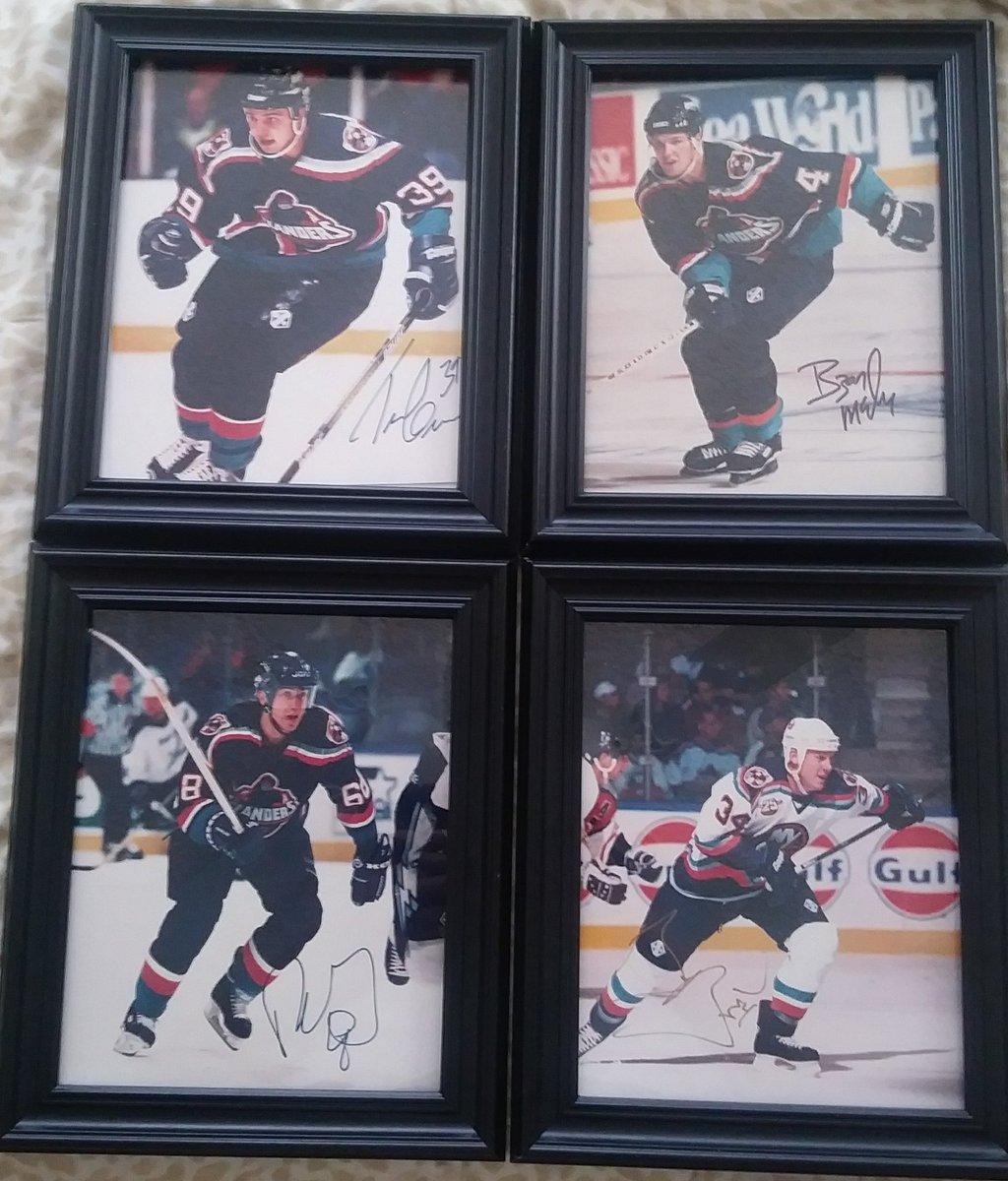 Hockeydaddy1's tweet photo. Breaking these out from my #highschool days. @NYIslanders #bryanmccabe #zigmundpalffy #bryanberard #autographs framed photos. I got them autograph after skipping school to watch #Isles practice! #newyorkislanders #nyislanders #islanders #nhl #hockey https://t.co/KgJcWjwVll