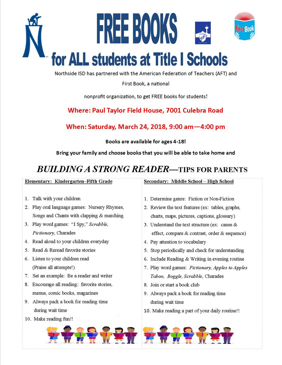 NISD_Family's tweet photo. 💥ANY FAMILY THAT COMES OUT ON MARCH 24TH WILL GET "5 FREE" BOOKS PER CHILD❗
@NISD_Family #NISDInspired https://t.co/7XTMQtwRFW
